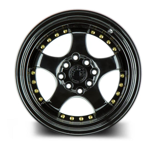 AODHAN WHEELS  AH03 - Gloss Black W/ Gold Rivets